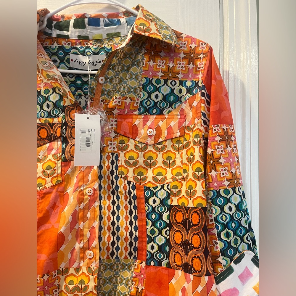 NWT Rome Multiple Patchwork Print button down dress size Small bin2 - Picture 5 of 6